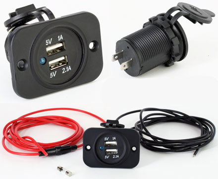 Dual USB 5V socket 12V/24V (for dash integration, 2m cables)